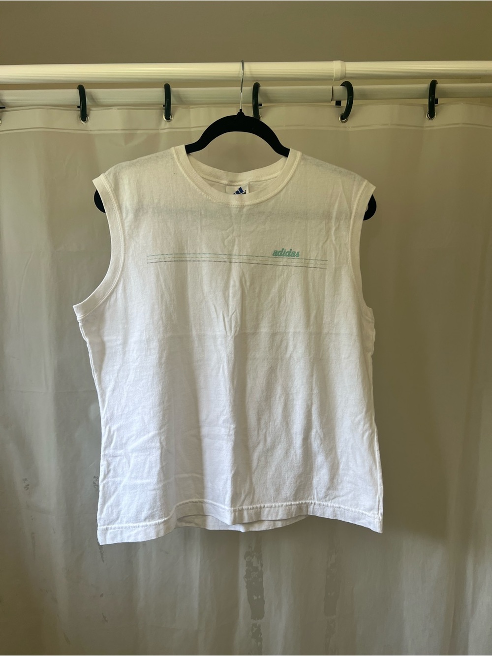 NWOT Adidas White Tee with Blue Logo Neck Tag